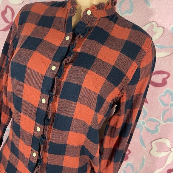 By Trovota Birds Of Paradis Size Small Coral Checkered Ruffle Top Small - Picture 7 of 7